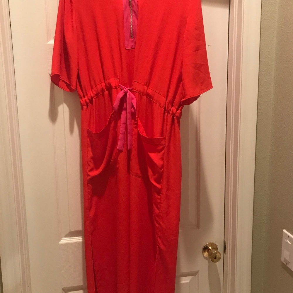 Top shop Dress maxi dress zip neck red and pink
